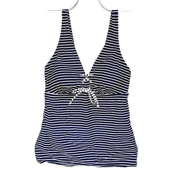Kona Sol Womens Tankini Swim Top Nautical Blue White Stripe Padded Plunge S New - Picture 1 of 8